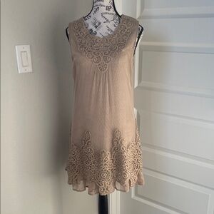 indigo soul Taupe Crochet-Trim Sleeveless Mini Dress